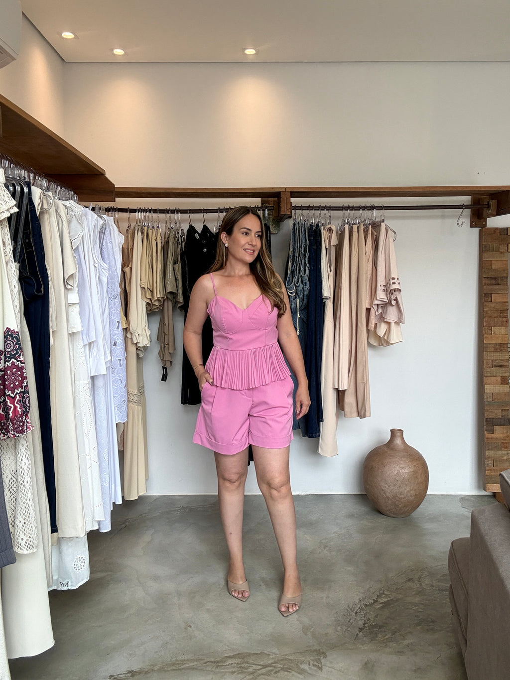 Conjunto Rosa Plissado