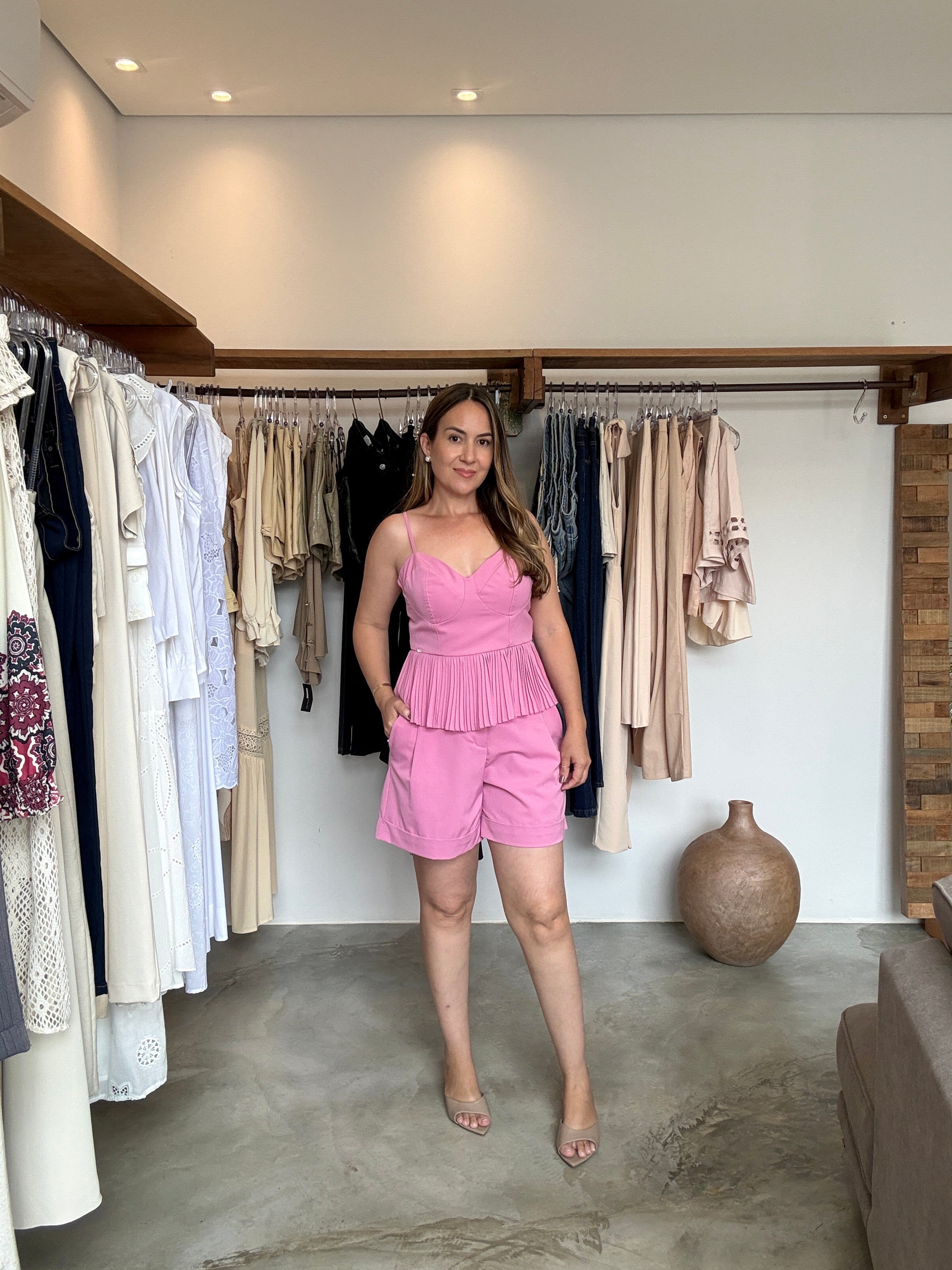 Conjunto Rosa Plissado